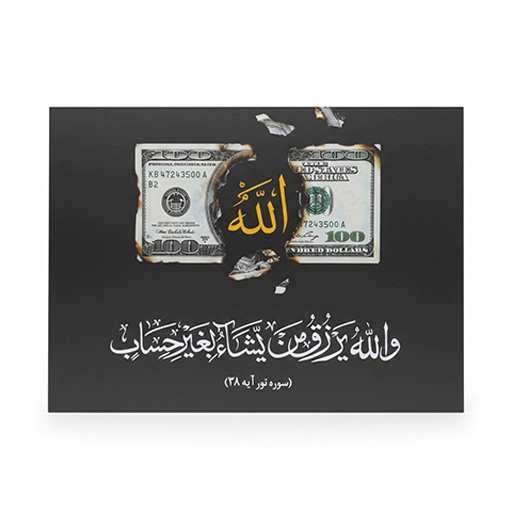 خرید تابلو برکت طرح دلار و الله طلاکوب | تابلو آیه رزق روزی لوکس تابلو برکت و رزق روزی